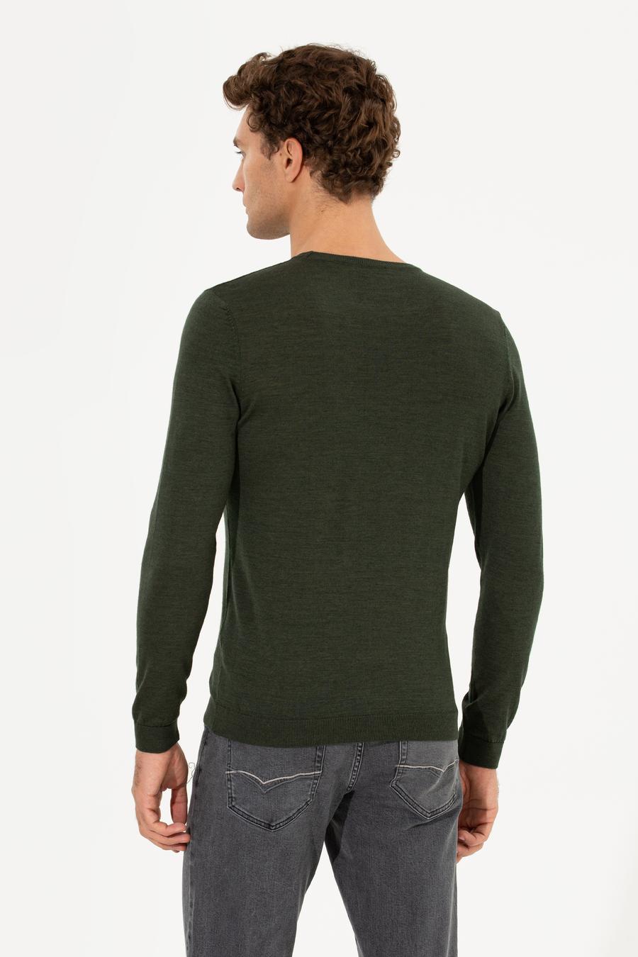 Haki Slim Fit Bisiklet Yaka Basic Triko Kazak - 50237038071
