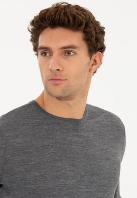 Antrasit Melanj Slim Fit Bisiklet Yaka Basic Triko Kazak