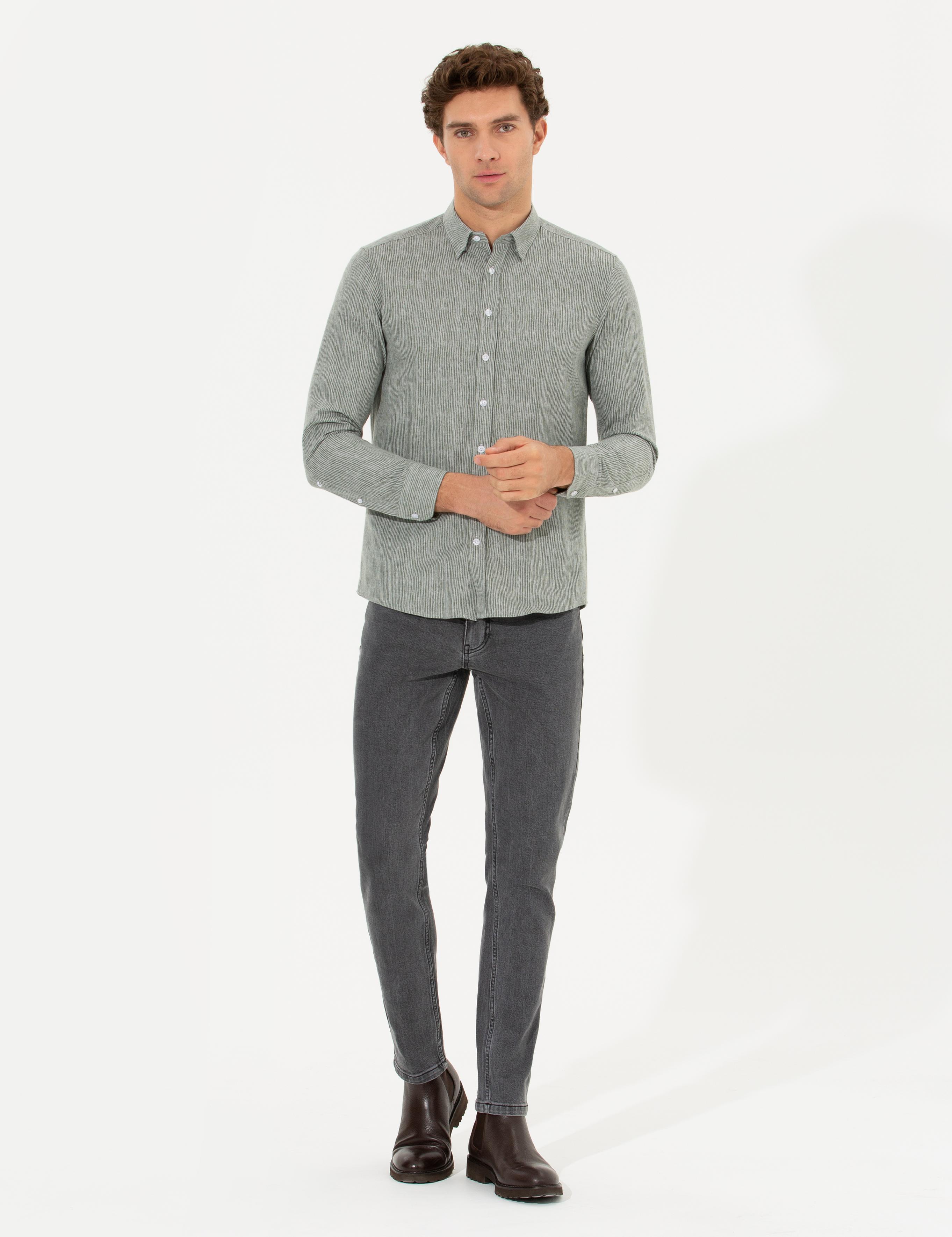 Haki Slim Fit Uzun Kollu Gömlek - 50255618093