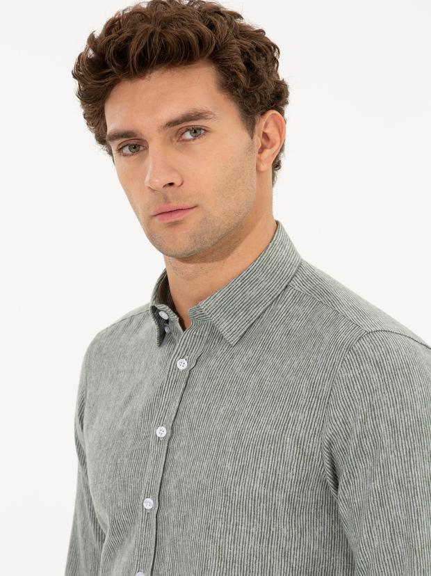 Haki Slim Fit Uzun Kollu Gömlek