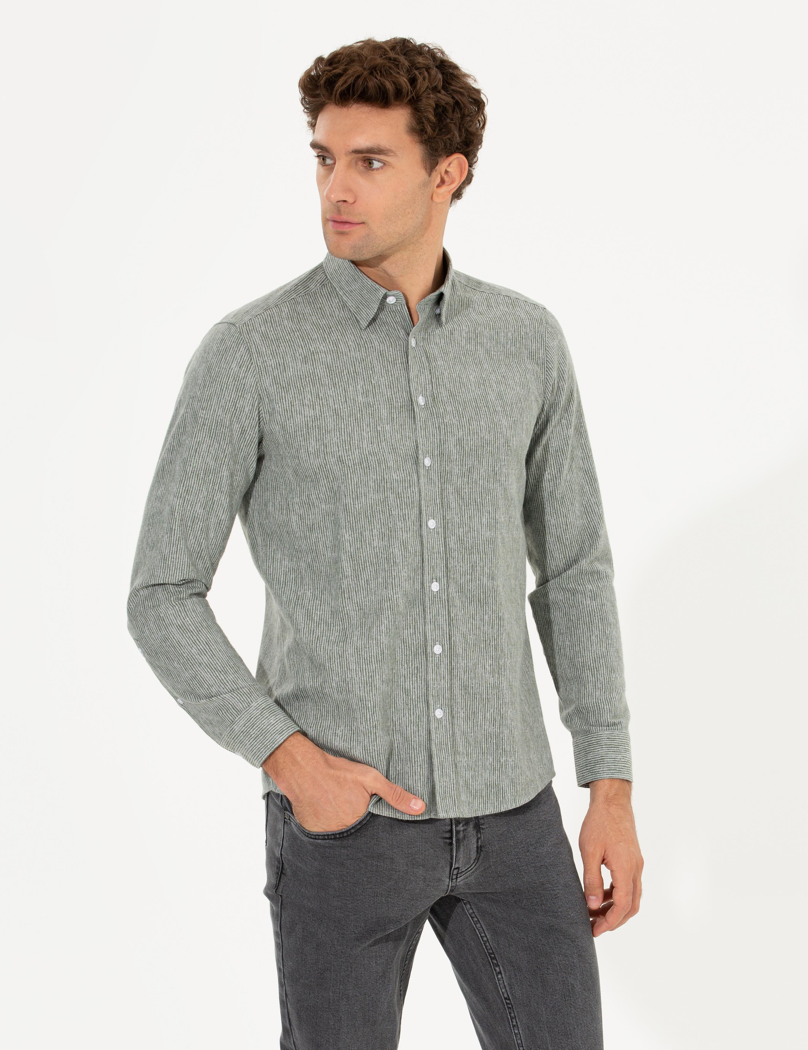 Haki Slim Fit Uzun Kollu Gömlek - 50255618093
