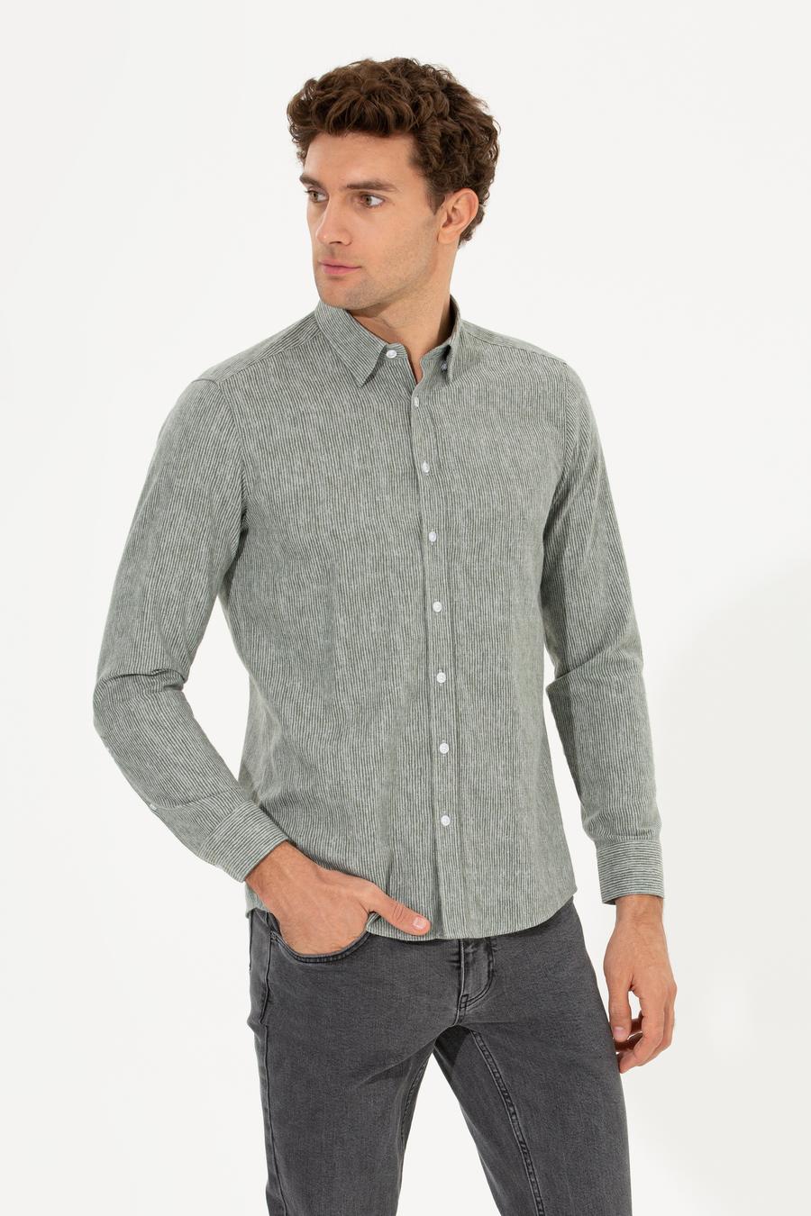 Haki Slim Fit Uzun Kollu Gömlek - 50255618093