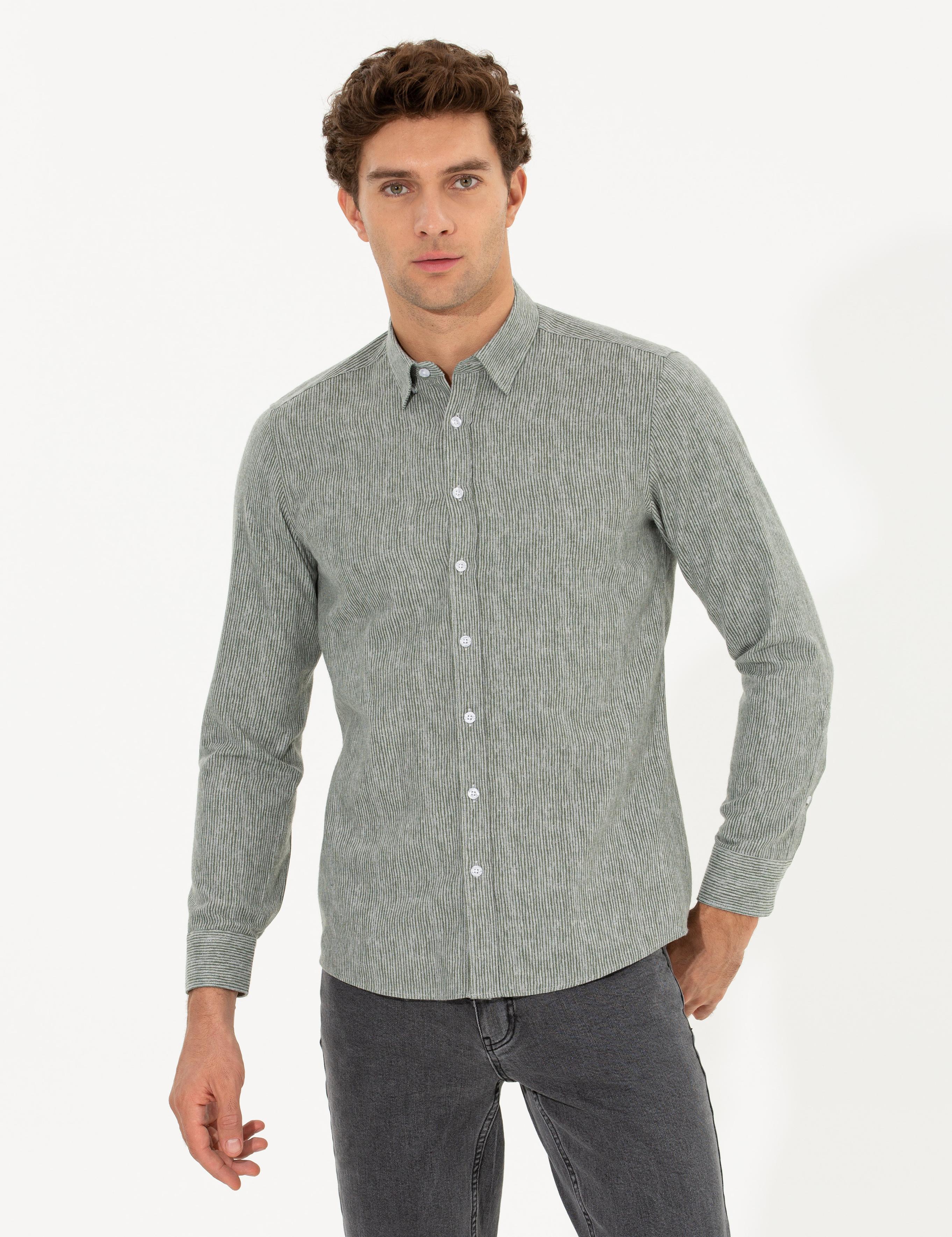 Haki Slim Fit Uzun Kollu Gömlek - 50255618093