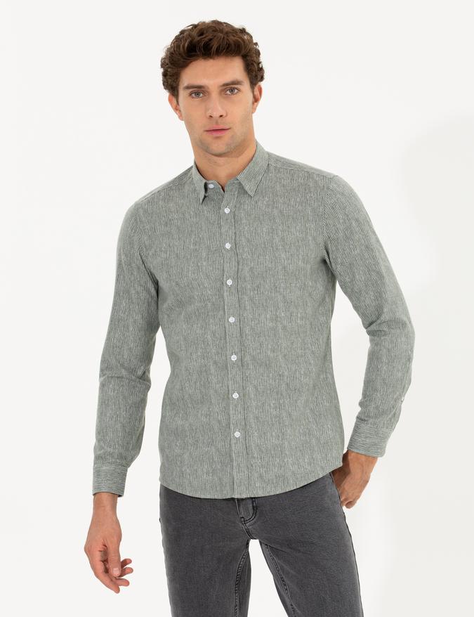 Haki Slim Fit Uzun Kollu Gömlek