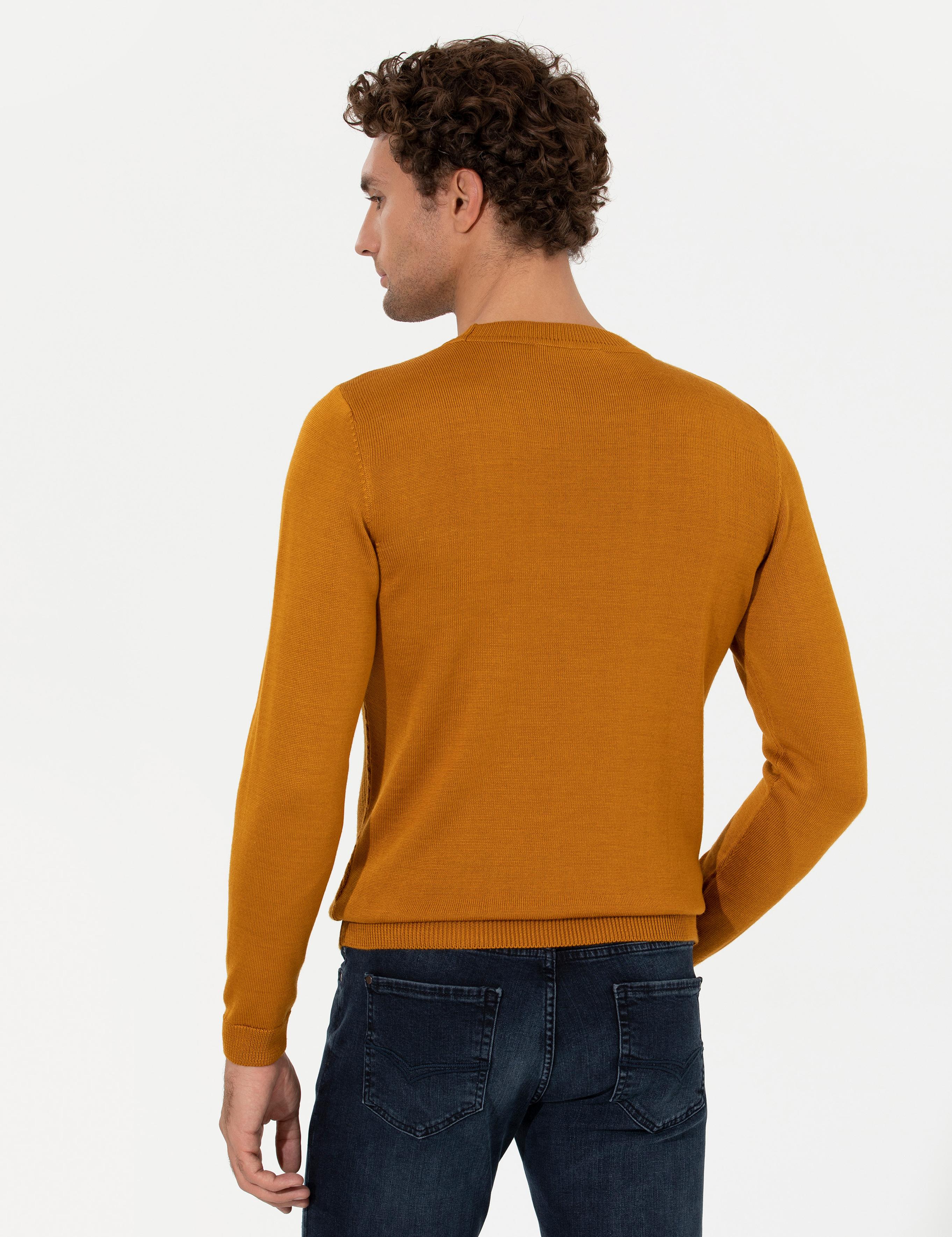 Sarı Slim Fit Pamuk Karışımlı Bisiklet Yaka Triko Kazak - 50258846023