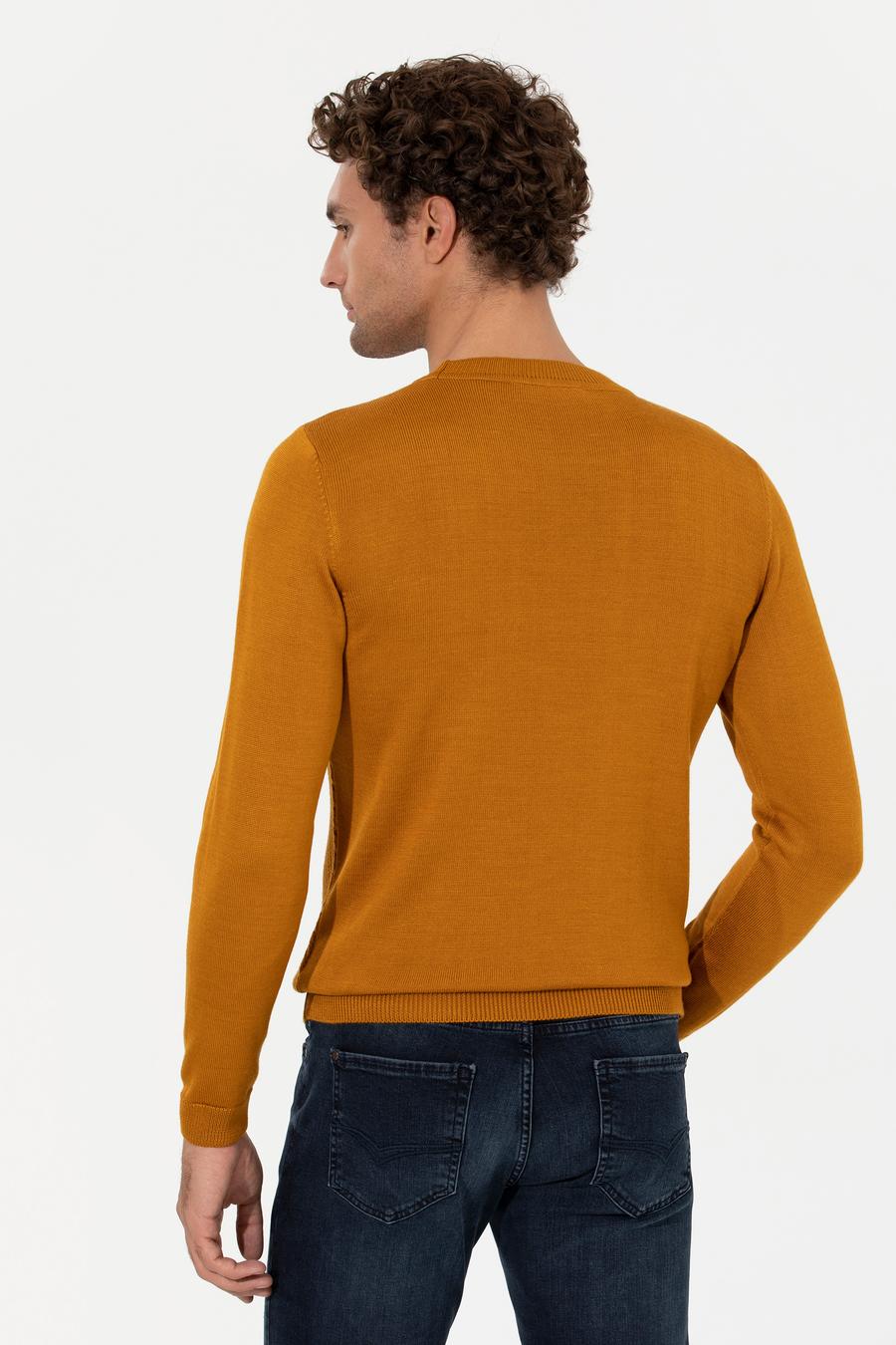 Sarı Slim Fit Pamuk Karışımlı Bisiklet Yaka Triko Kazak - 50258846023