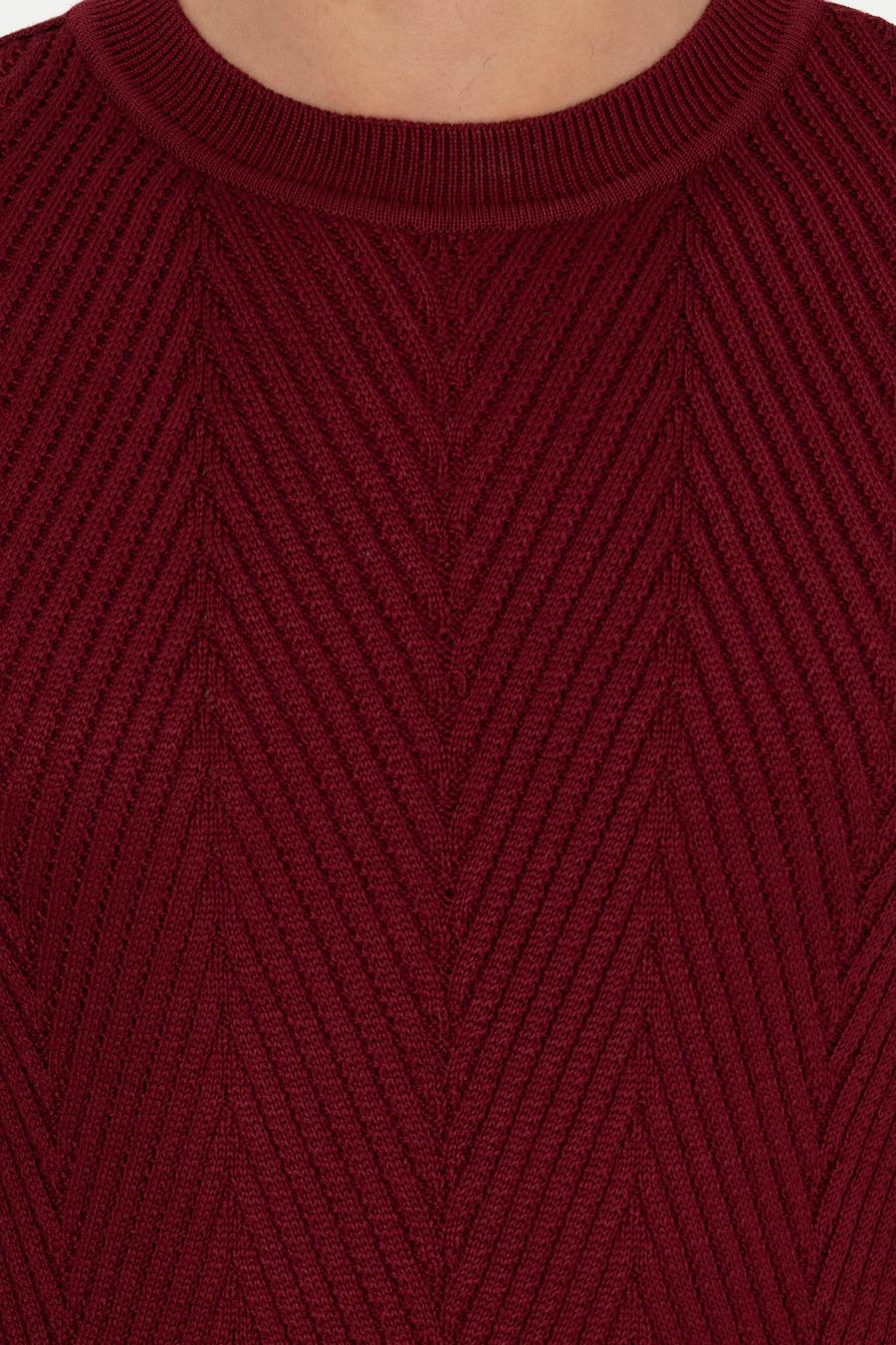 Bordo Slim Fit Bisiklet Yaka Triko Kazak - 50258846015