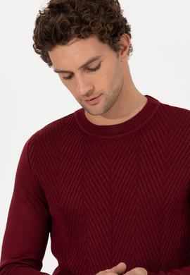 Bordo Slim Fit Bisiklet Yaka Triko Kazak