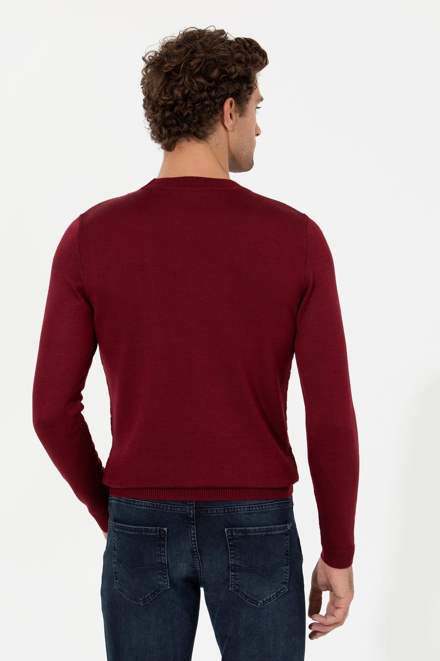 Bordo Slim Fit Bisiklet Yaka Triko Kazak - 50258846015