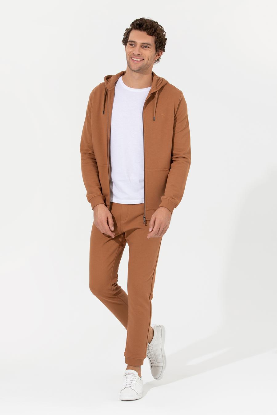 Camel %100 Pamuk Tam Fermuarlı Kapüşonlu Sweatshirt - 50257177029