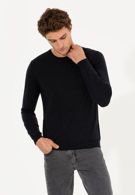 Lacivert Slim Fit Bisiklet Yaka Yün Kaşmir Karışımlı Triko Kazak
