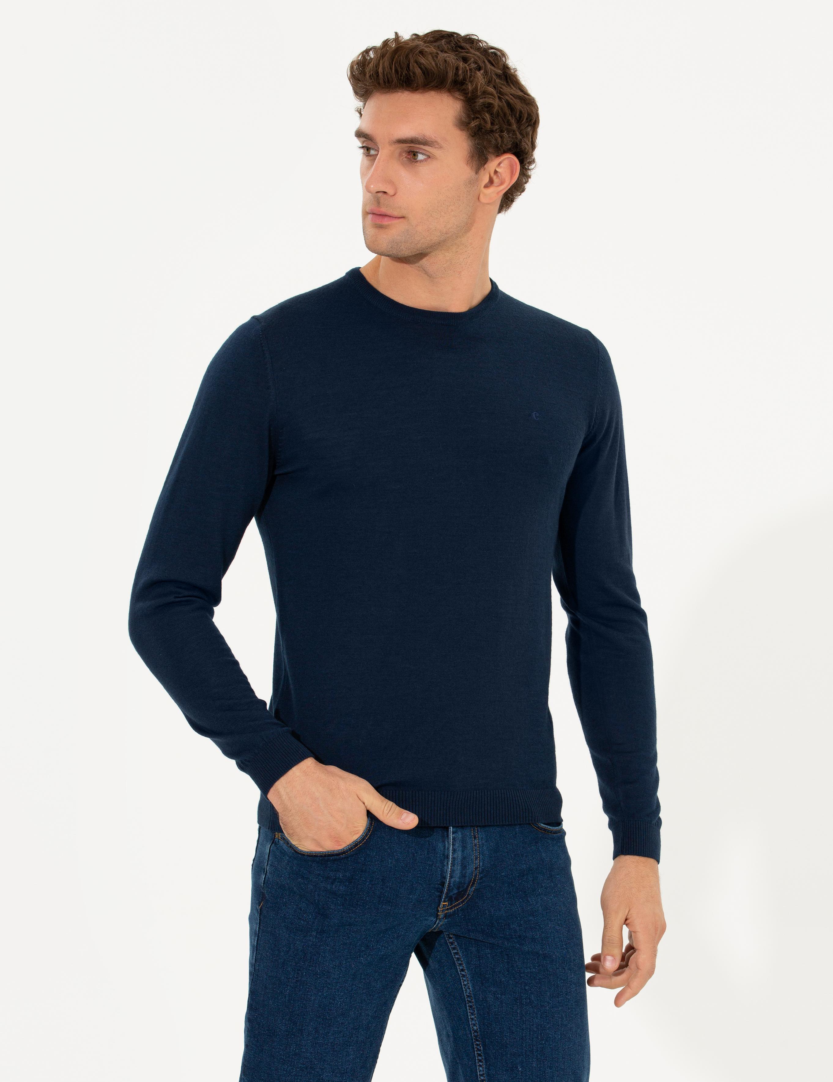 Lacivert Slim Fit Bisiklet Yaka Basic Triko Kazak - 50211257049
