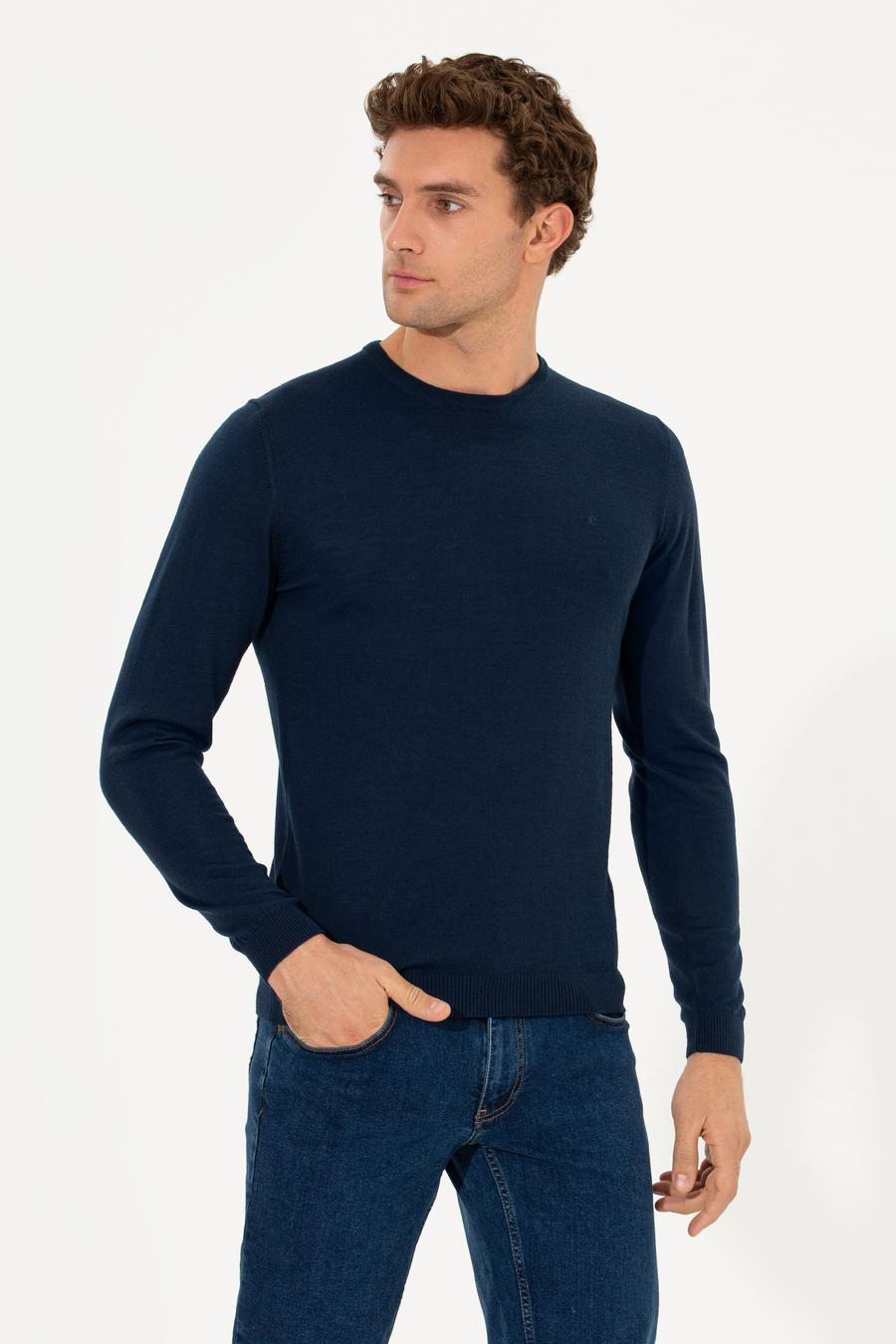 Lacivert Slim Fit Bisiklet Yaka Basic Triko Kazak - 50211257049