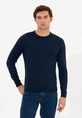 Lacivert Slim Fit Bisiklet Yaka Basic Triko Kazak