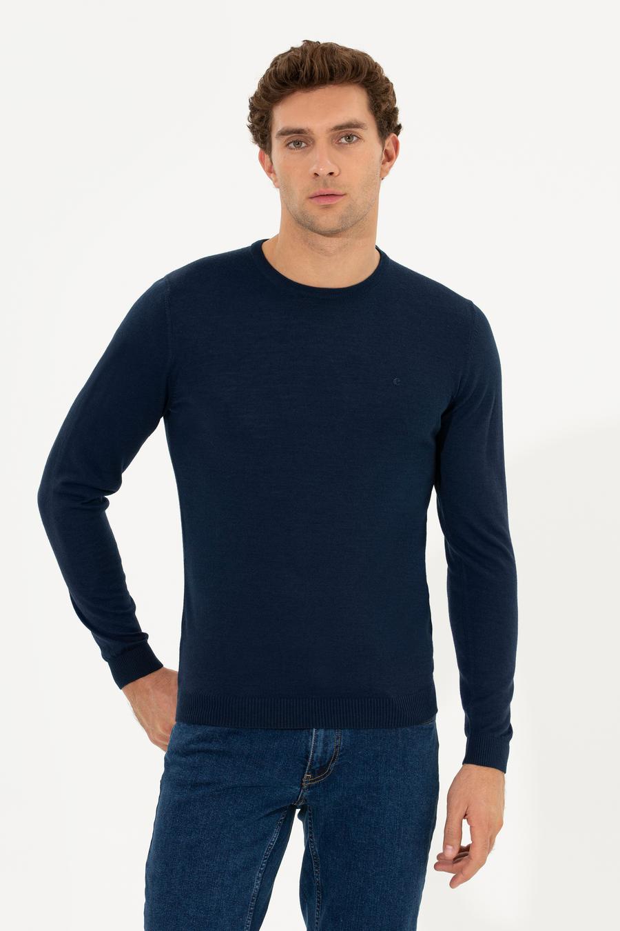 Lacivert Slim Fit Bisiklet Yaka Basic Triko Kazak - 50211257049