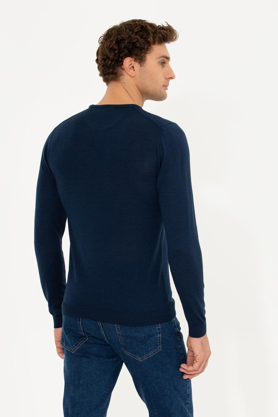 Lacivert Slim Fit Bisiklet Yaka Basic Triko Kazak - 50211257049