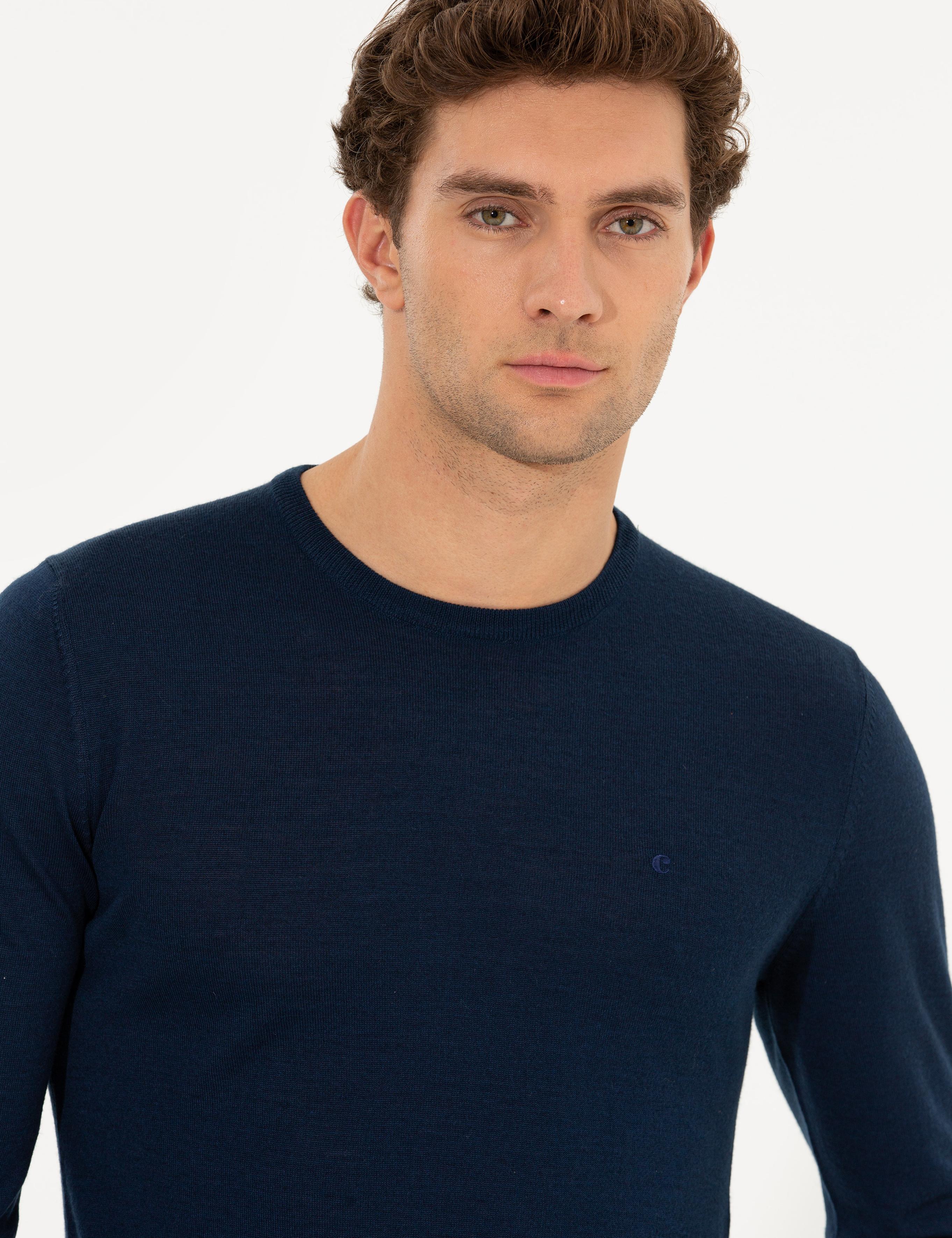 Lacivert Slim Fit Bisiklet Yaka Basic Triko Kazak - 50211257049