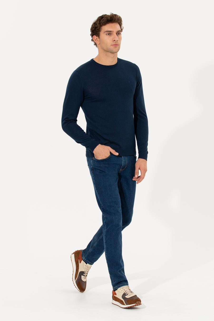 Lacivert Slim Fit Bisiklet Yaka Basic Triko Kazak - 50211257049