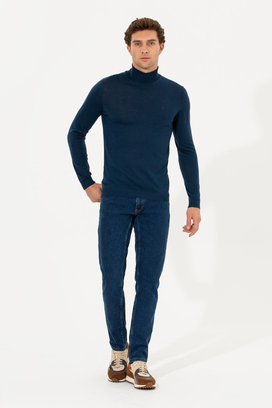 İndigo Slim Fit Balıkçı Yaka Basic Triko Kazak - 50211329037