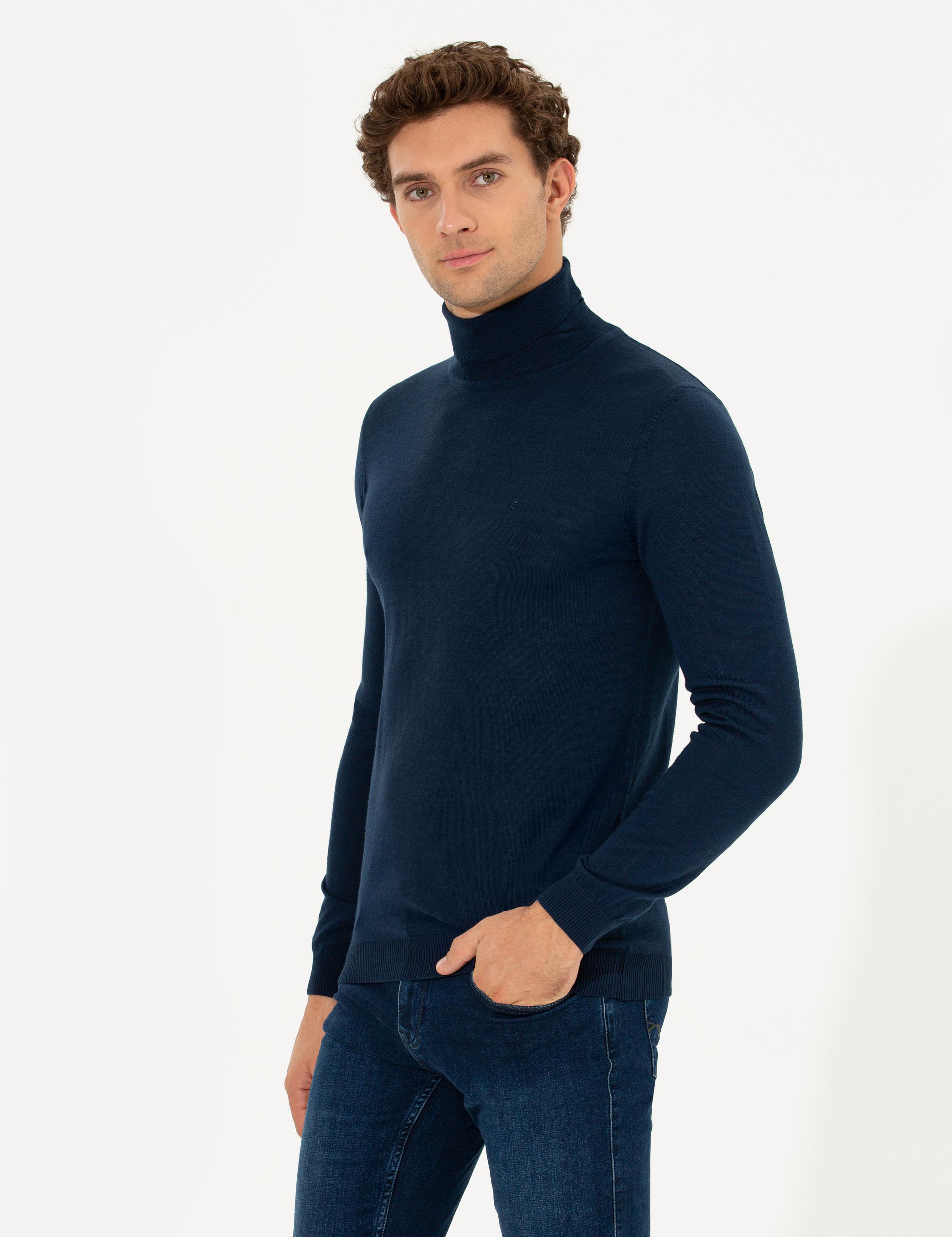 Lacivert Slim Fit Balıkçı Yaka Basic Triko Kazak - 50211329039