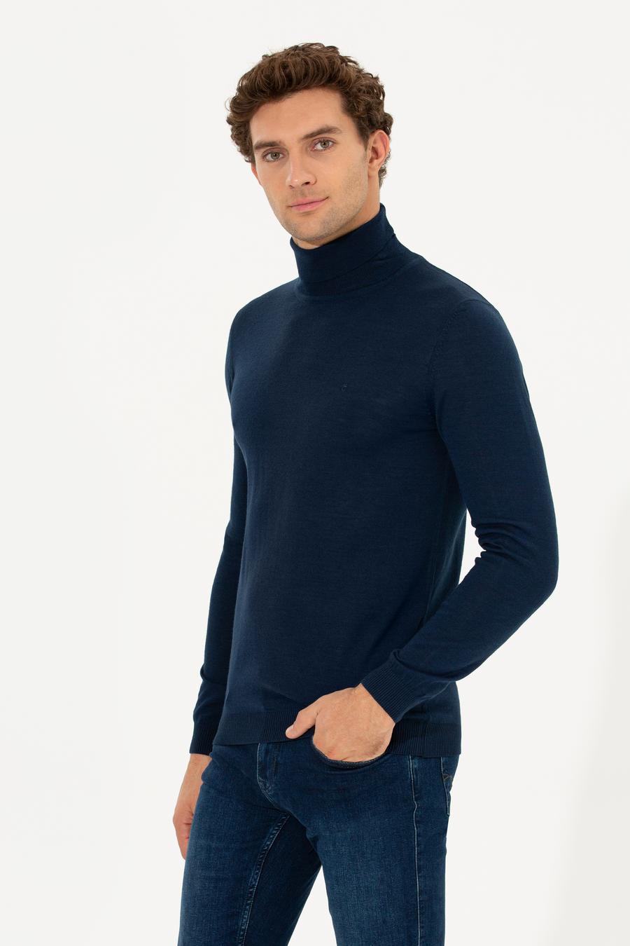 Lacivert Slim Fit Balıkçı Yaka Basic Triko Kazak - 50211329039