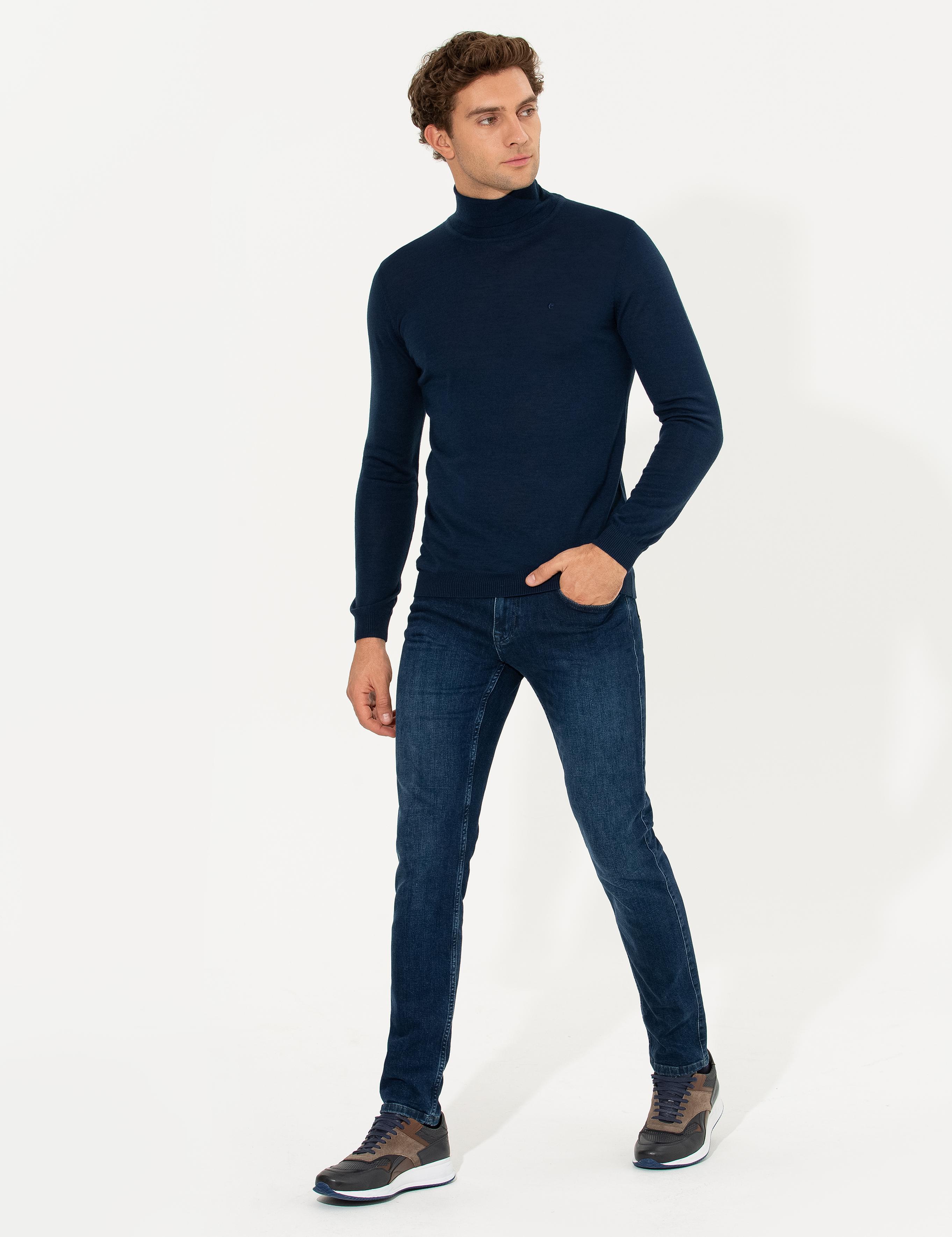 Lacivert Slim Fit Balıkçı Yaka Basic Triko Kazak - 50211329039