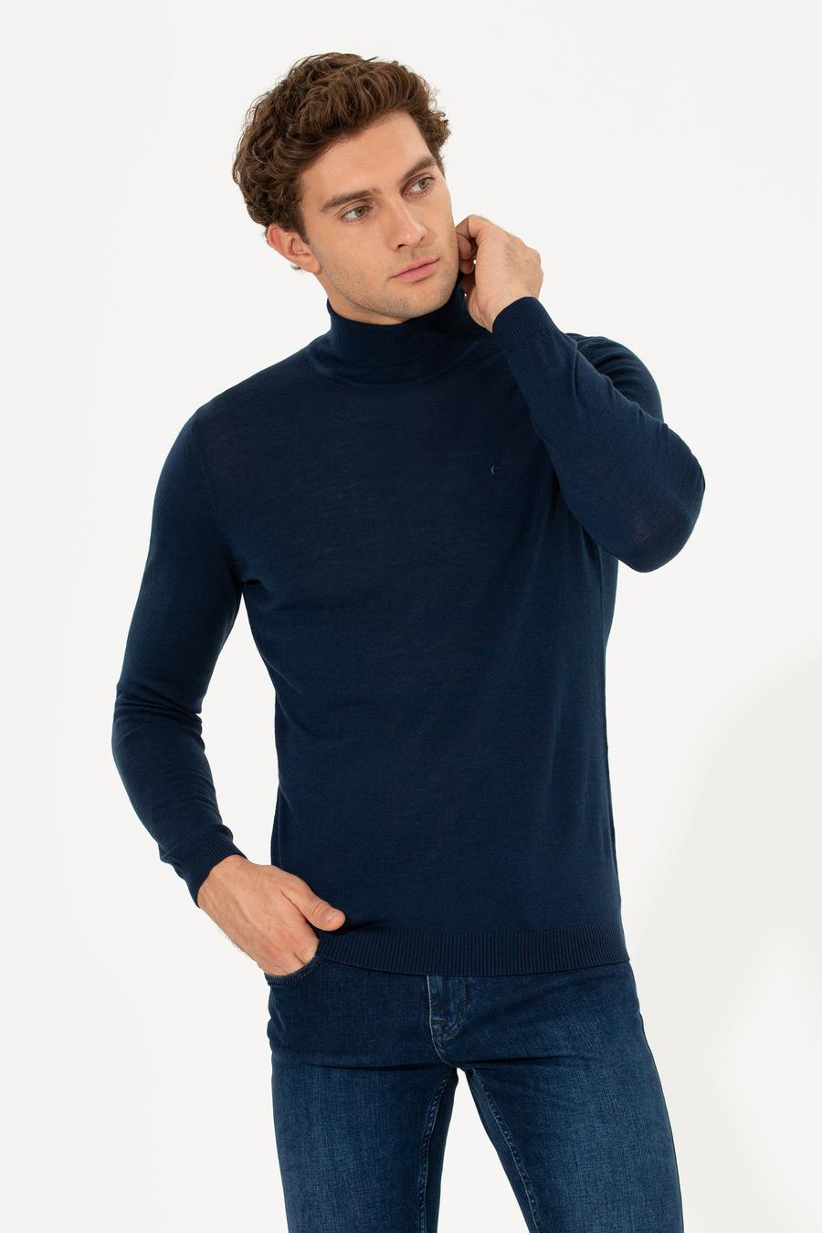 Lacivert Slim Fit Balıkçı Yaka Basic Triko Kazak - 50211329039