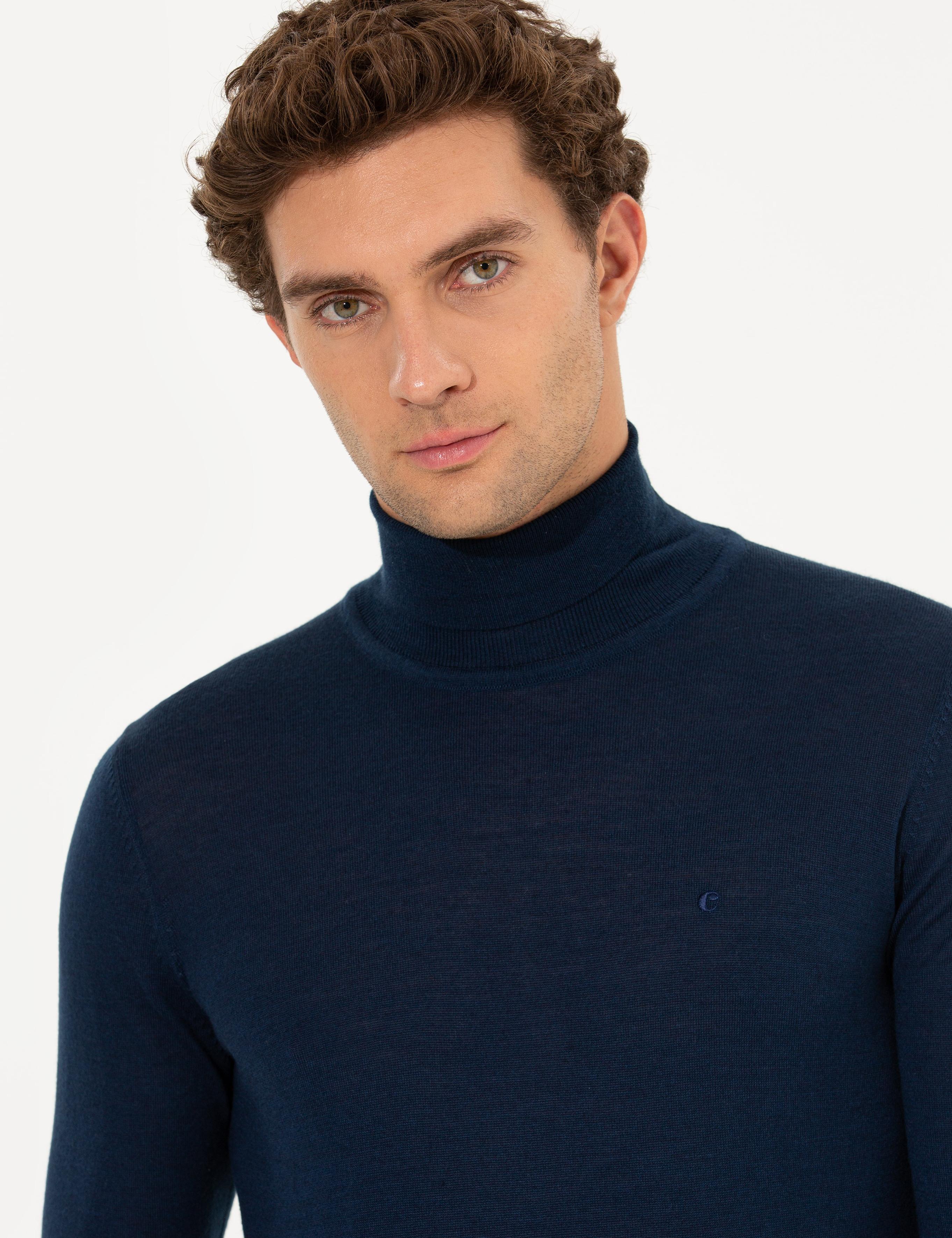 Lacivert Slim Fit Balıkçı Yaka Basic Triko Kazak - 50211329039