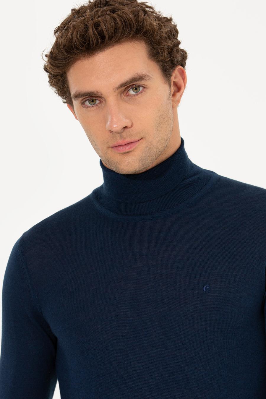 Lacivert Slim Fit Balıkçı Yaka Basic Triko Kazak - 50211329039