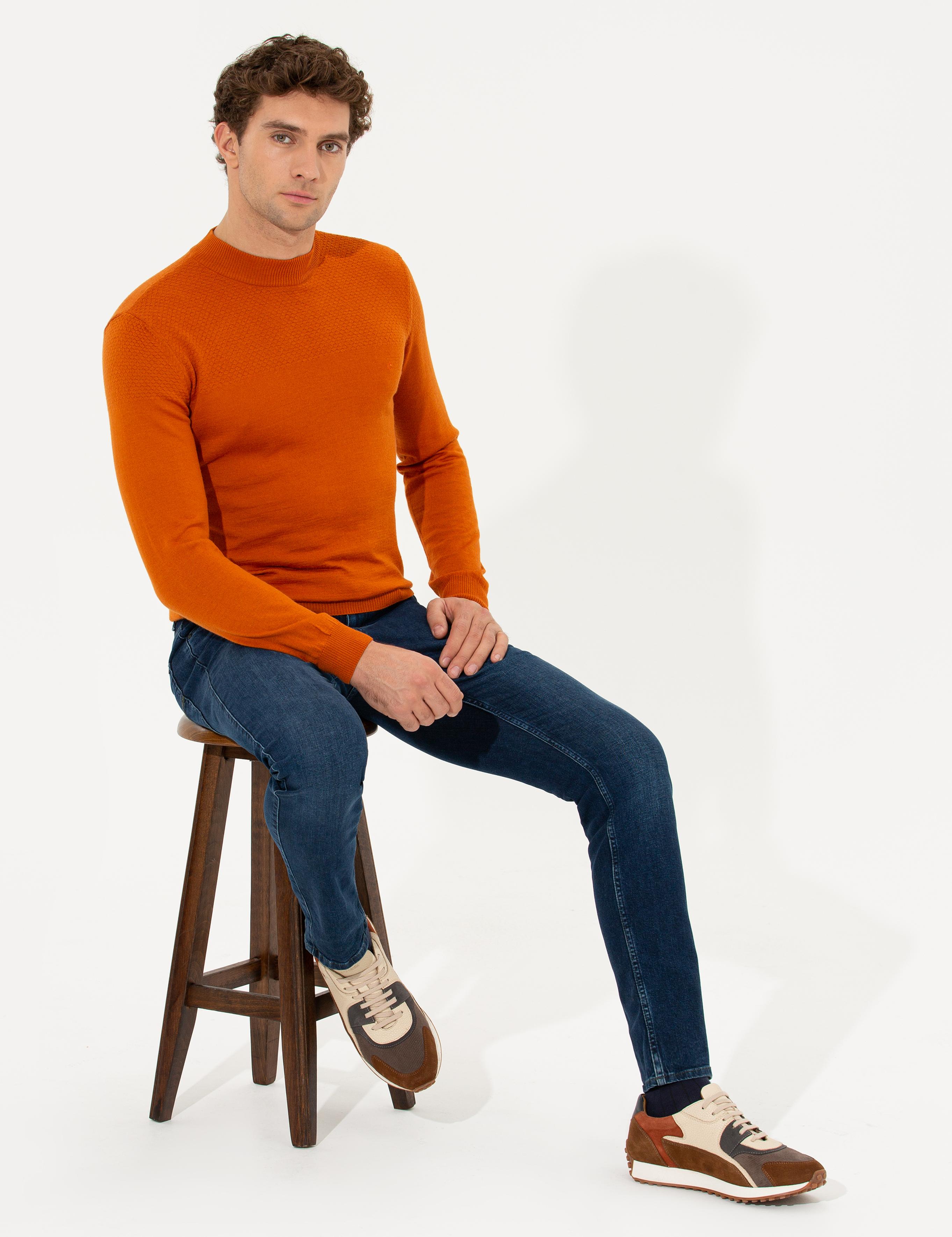 Kiremit Slim Fit Yarım Balıkçı Triko Kazak - 50229165046