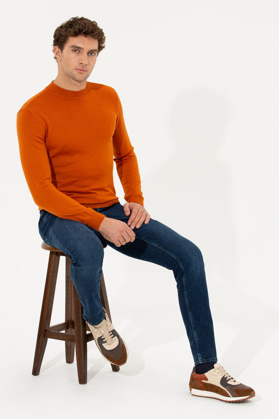 Kiremit Slim Fit Yarım Balıkçı Triko Kazak - 50229165046