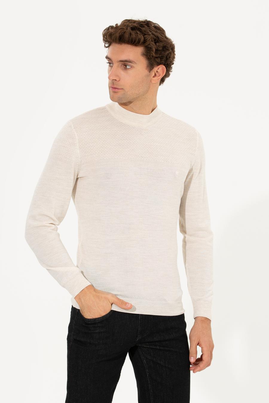 Bej Slim Fit Yarım Balıkçı Triko Kazak - 50229165010