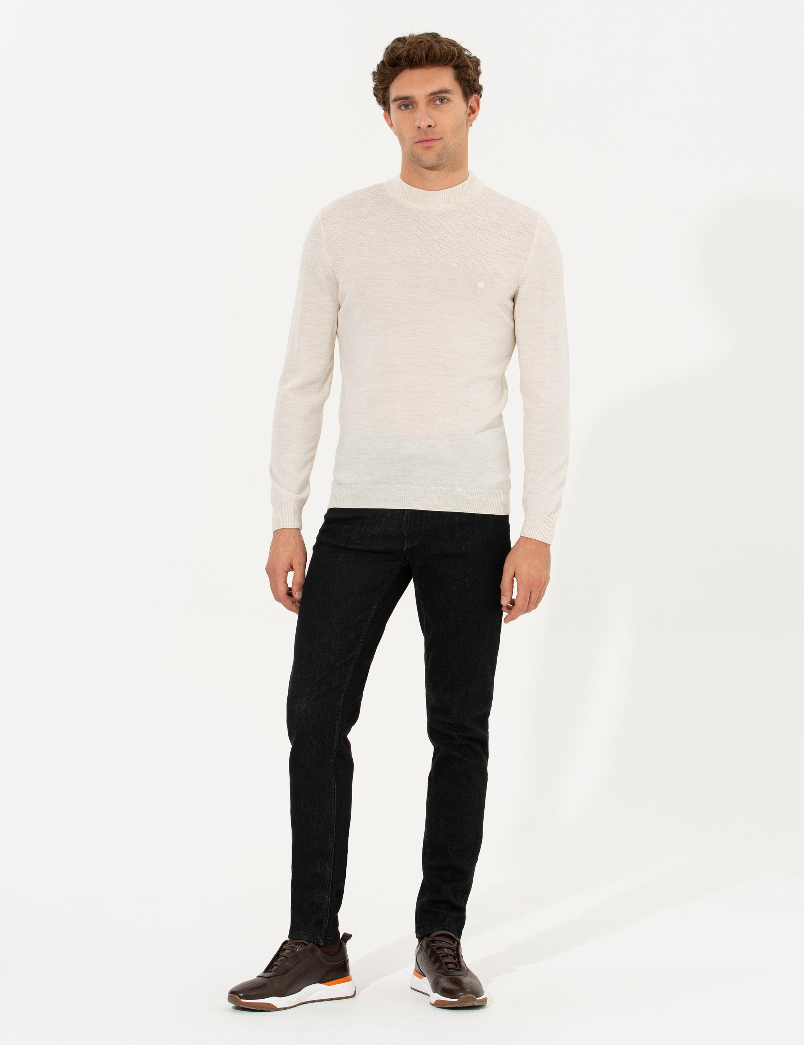 Bej Slim Fit Yarım Balıkçı Triko Kazak - 50229165010