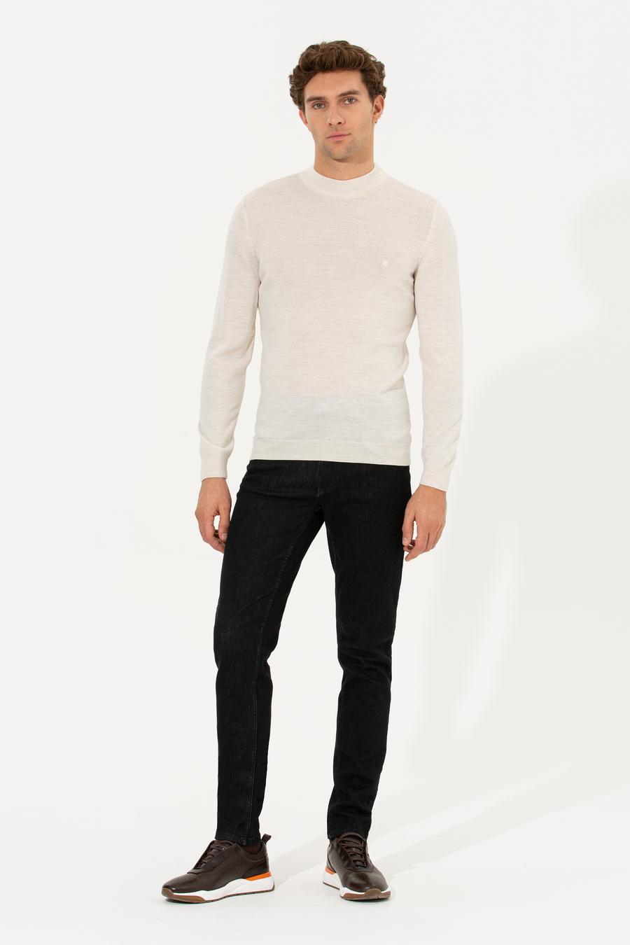 Bej Slim Fit Yarım Balıkçı Triko Kazak - 50229165010