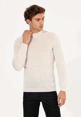 Bej Slim Fit Yarım Balıkçı Triko Kazak