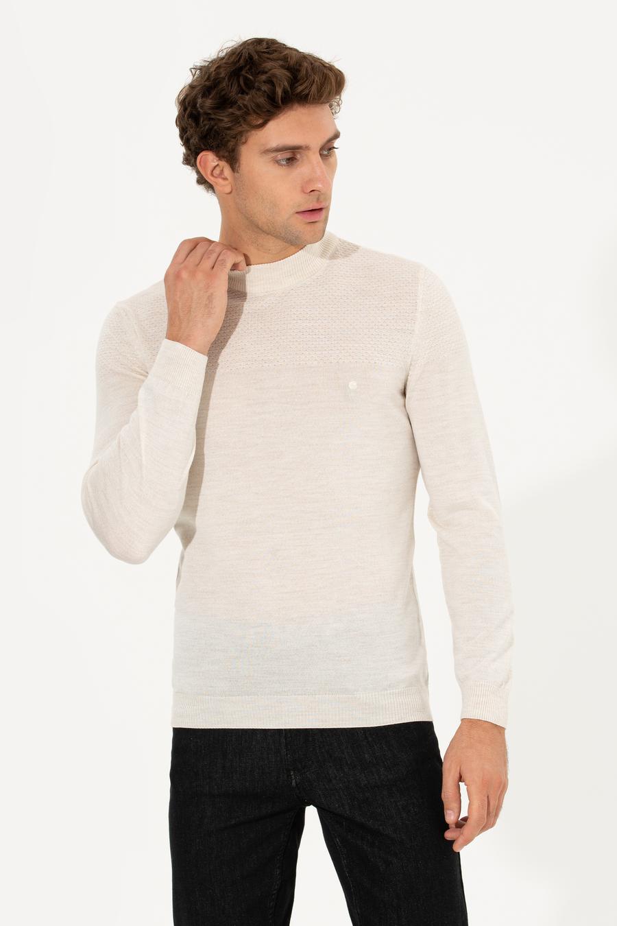 Bej Slim Fit Yarım Balıkçı Triko Kazak - 50229165010