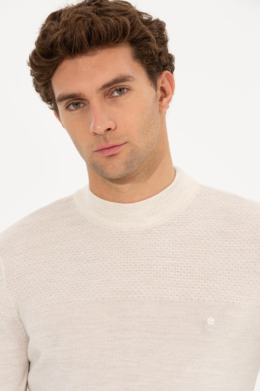 Bej Slim Fit Yarım Balıkçı Triko Kazak - 50229165010