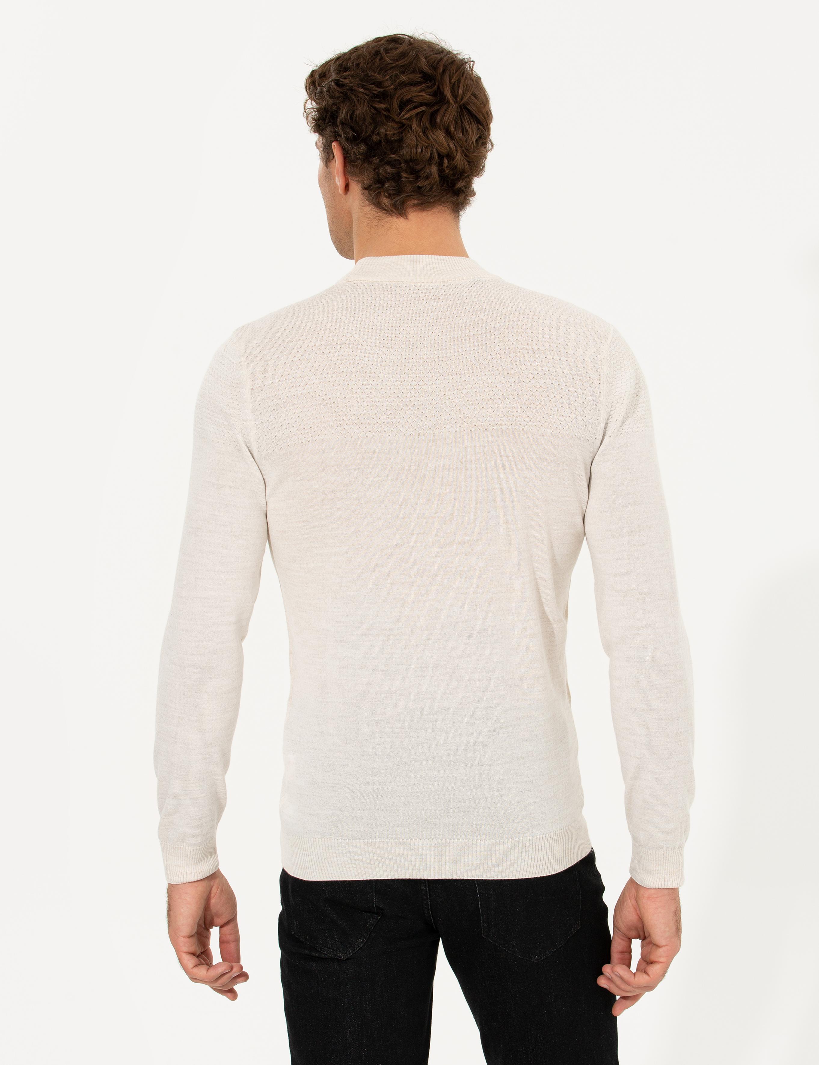 Bej Slim Fit Yarım Balıkçı Triko Kazak - 50229165010
