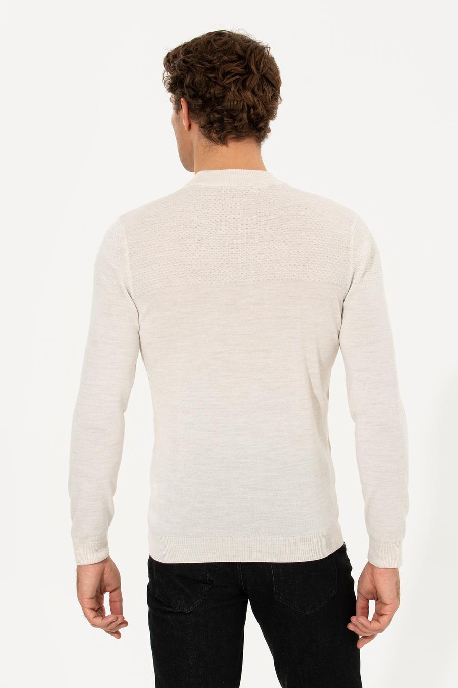 Bej Slim Fit Yarım Balıkçı Triko Kazak - 50229165010