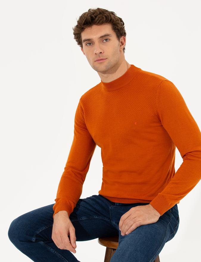 Kiremit Slim Fit Yarım Balıkçı Triko Kazak