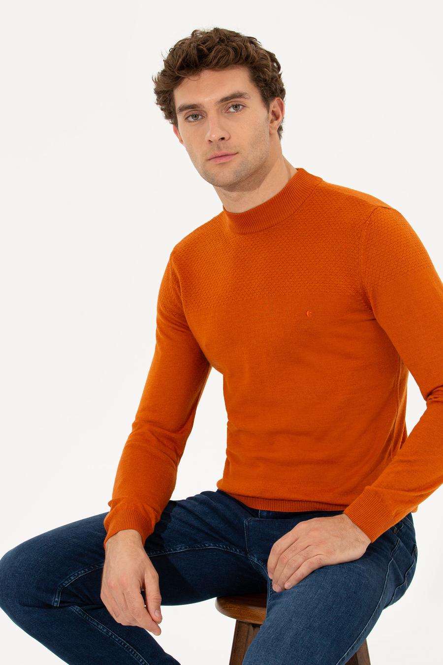 Kiremit Slim Fit Yarım Balıkçı Triko Kazak - 50229165046