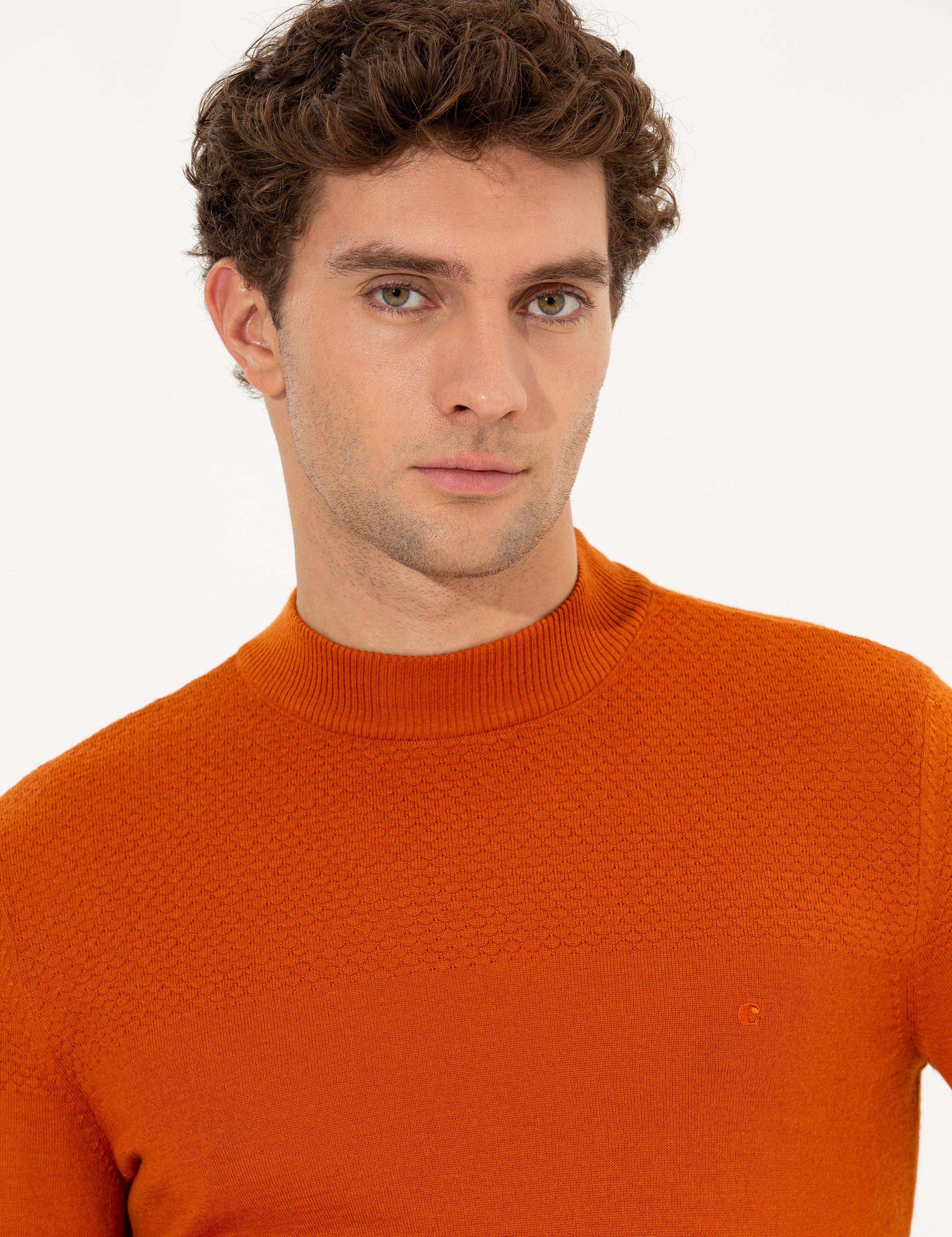 Kiremit Slim Fit Yarım Balıkçı Triko Kazak - 50229165046