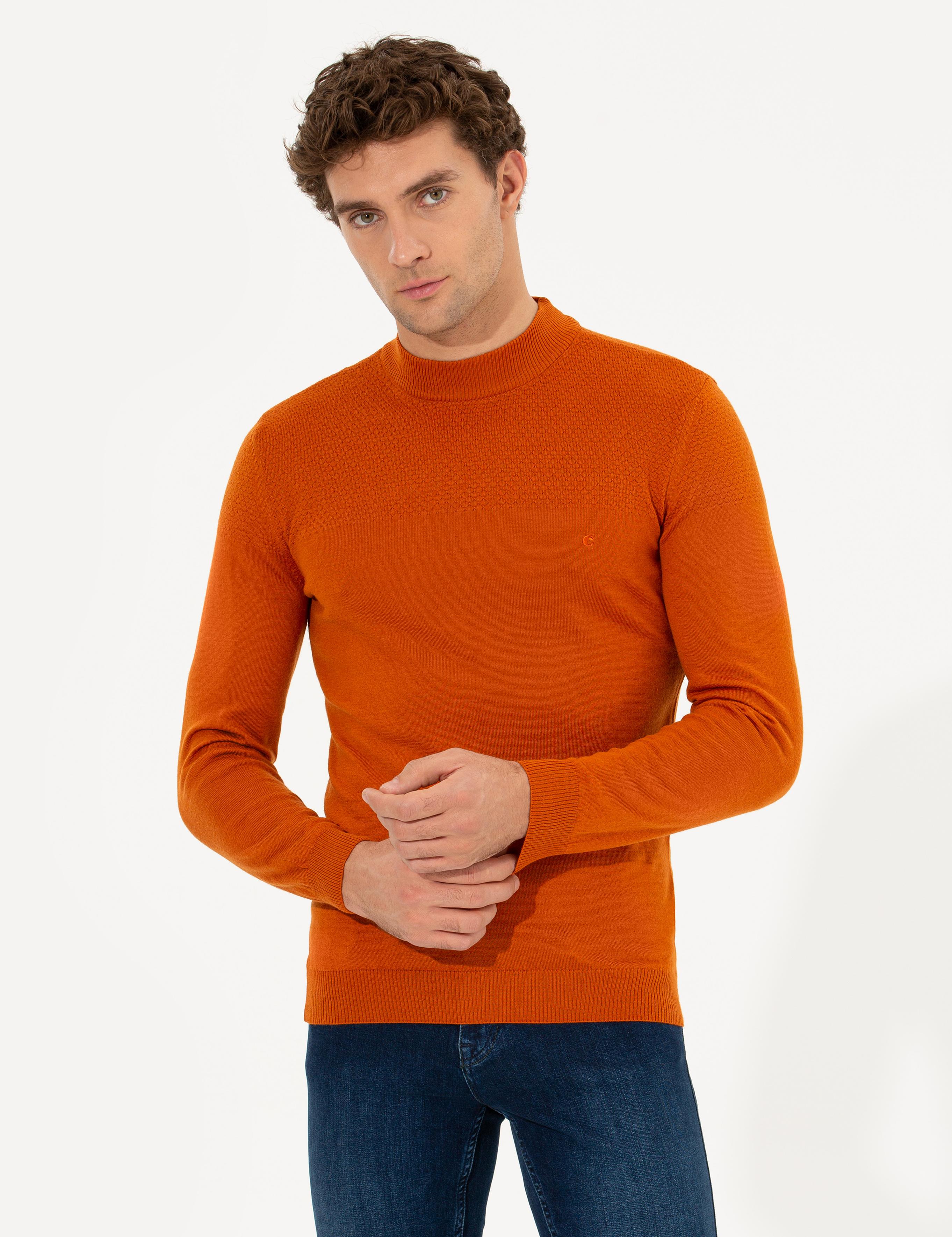 Kiremit Slim Fit Yarım Balıkçı Triko Kazak - 50229165046