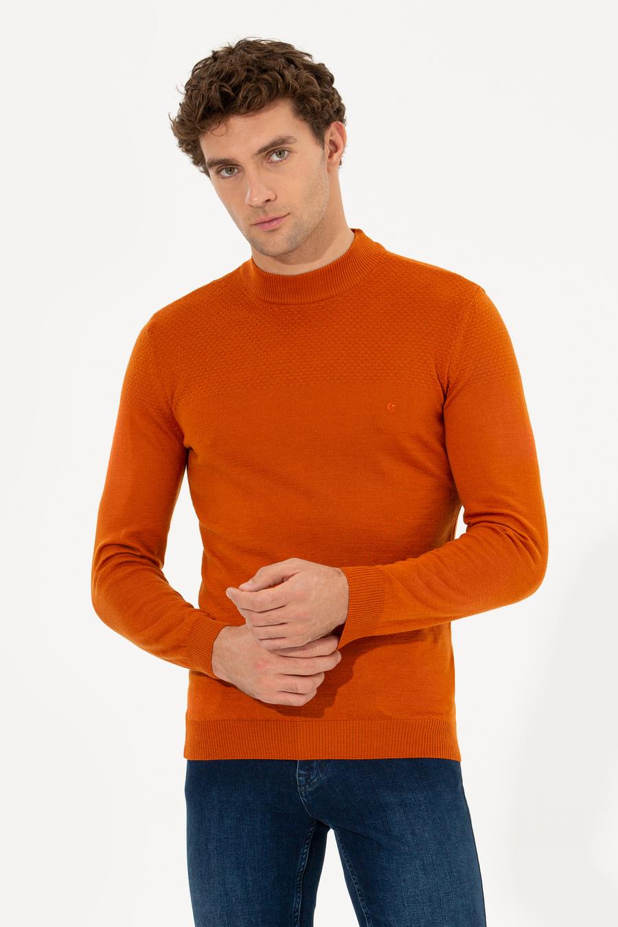 Kiremit Slim Fit Yarım Balıkçı Triko Kazak - 50229165046