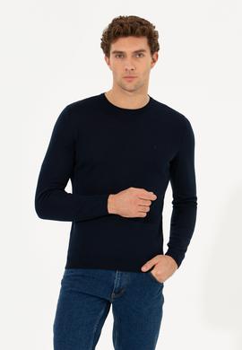 Lacivert Slim Fit Bisiklet Yaka Basic Triko Kazak