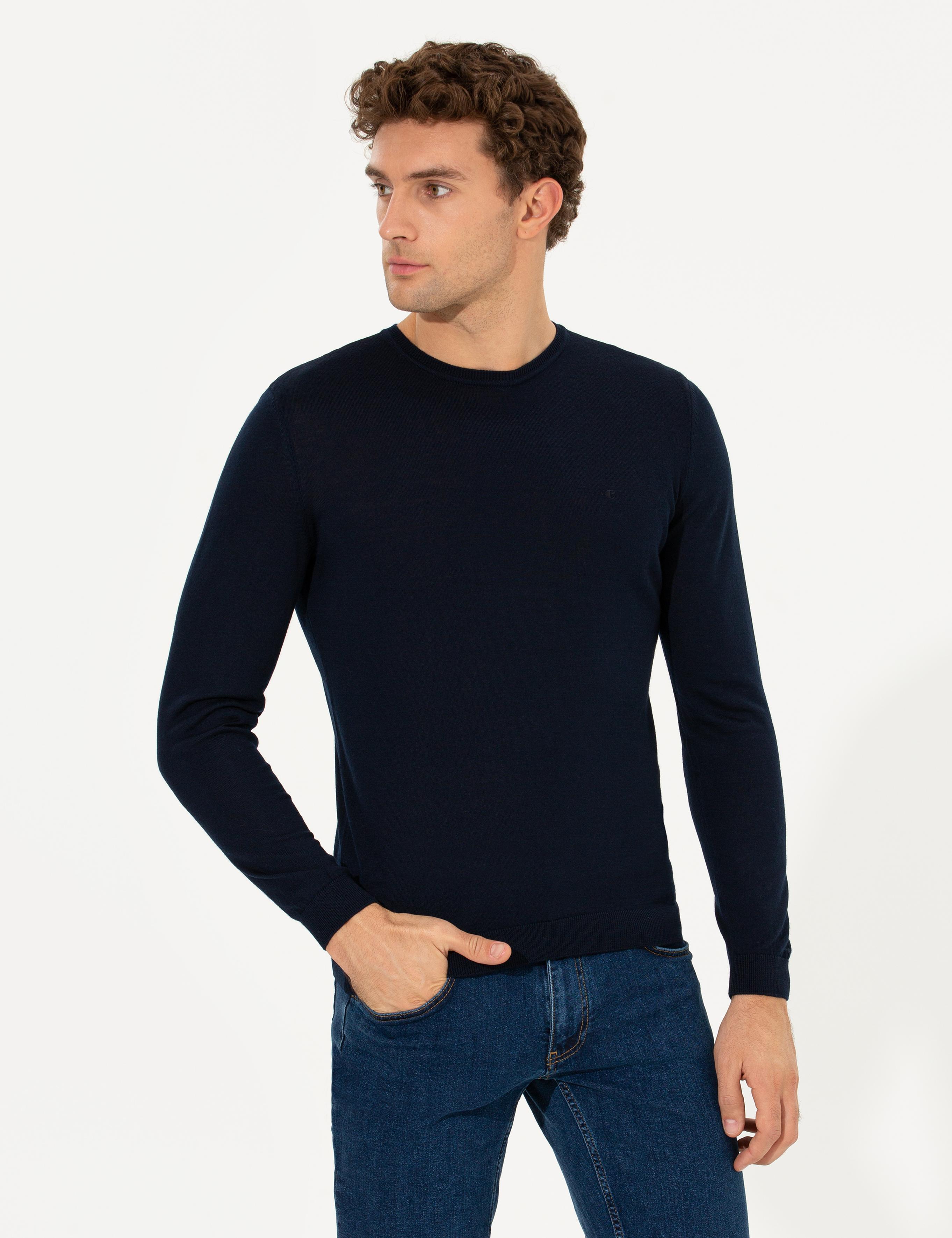 Lacivert Slim Fit Bisiklet Yaka Basic Triko Kazak - 50237038011