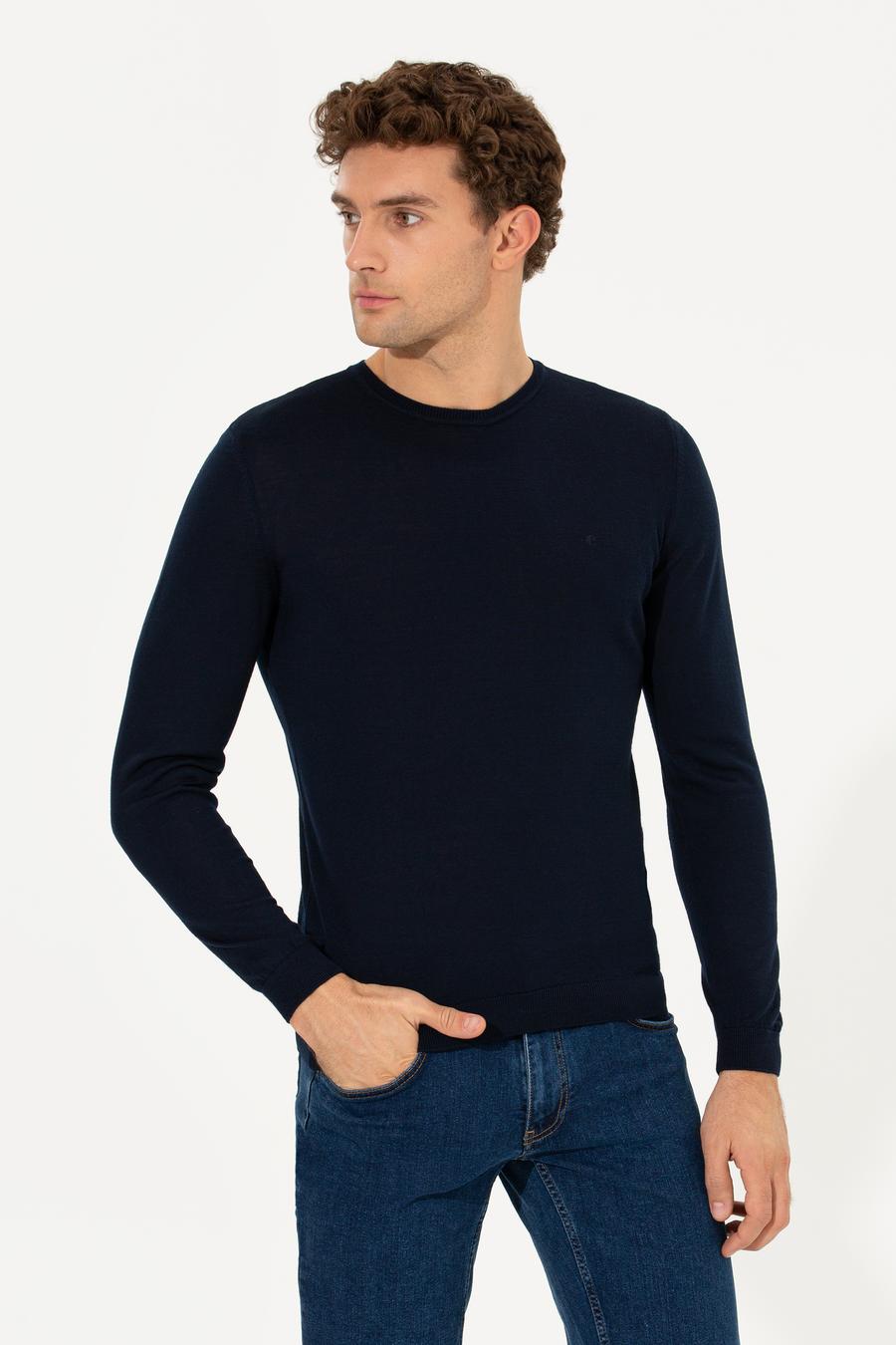 Lacivert Slim Fit Bisiklet Yaka Basic Triko Kazak - 50237038011