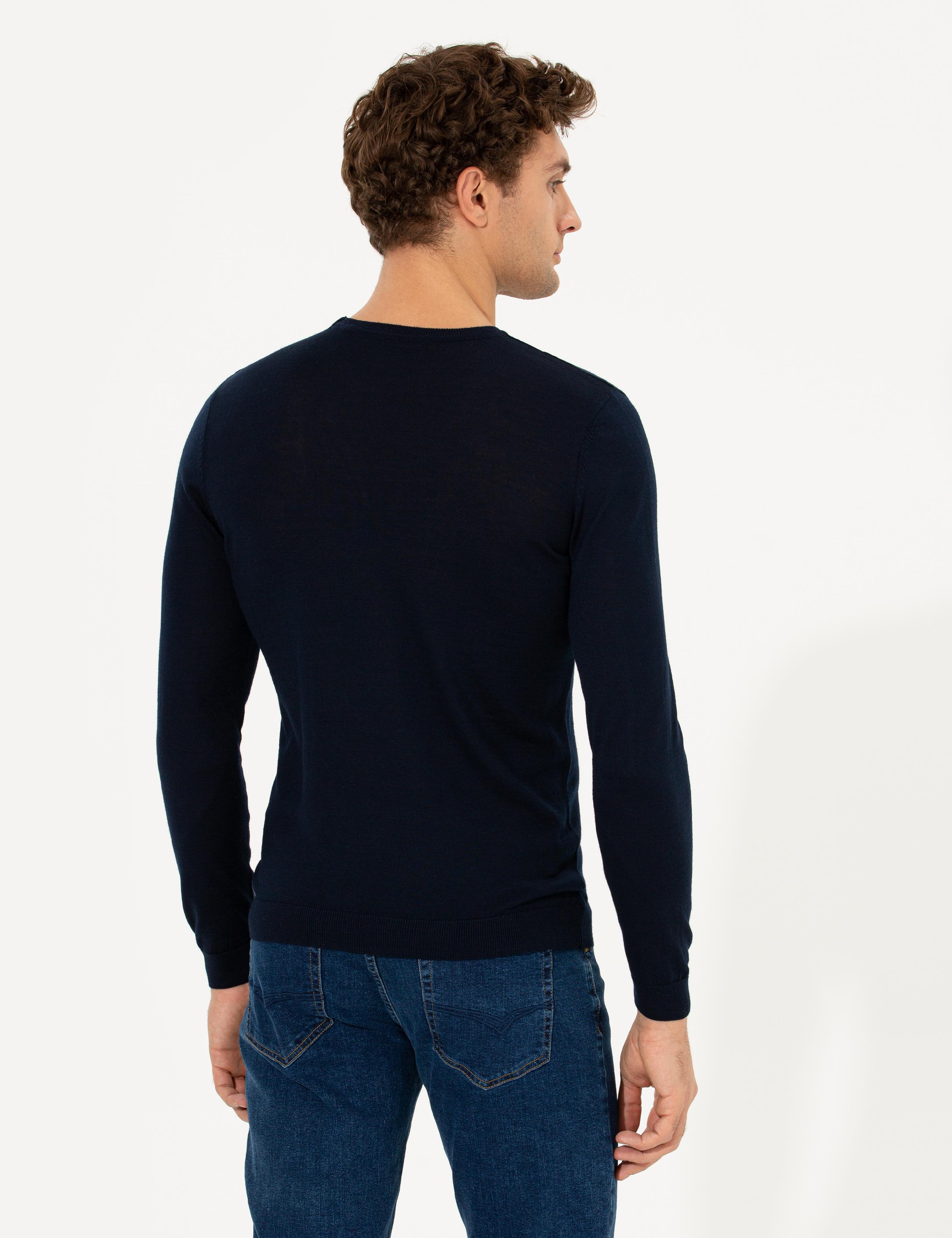 Lacivert Slim Fit Bisiklet Yaka Basic Triko Kazak - 50237038011