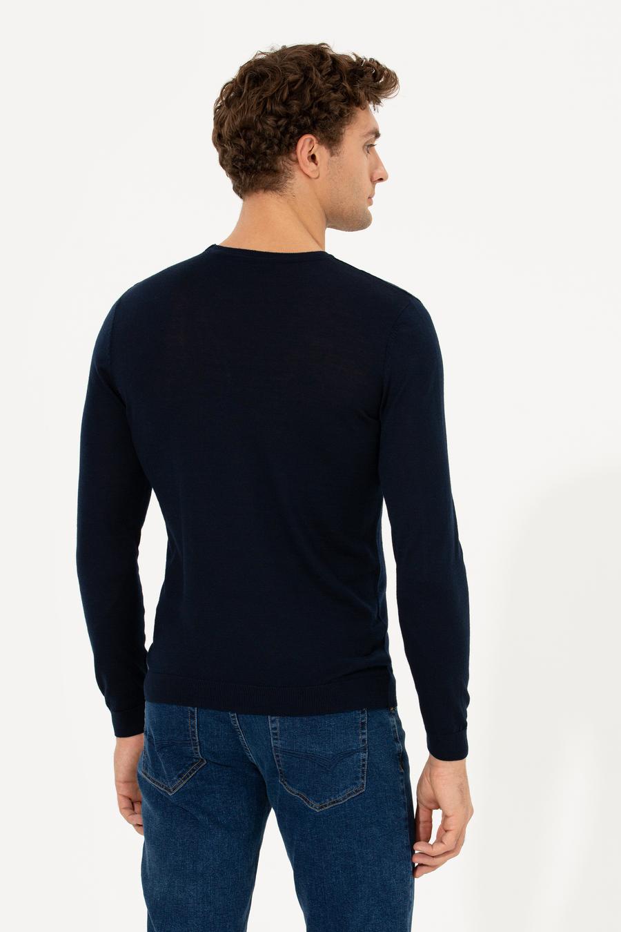 Lacivert Slim Fit Bisiklet Yaka Basic Triko Kazak - 50237038011