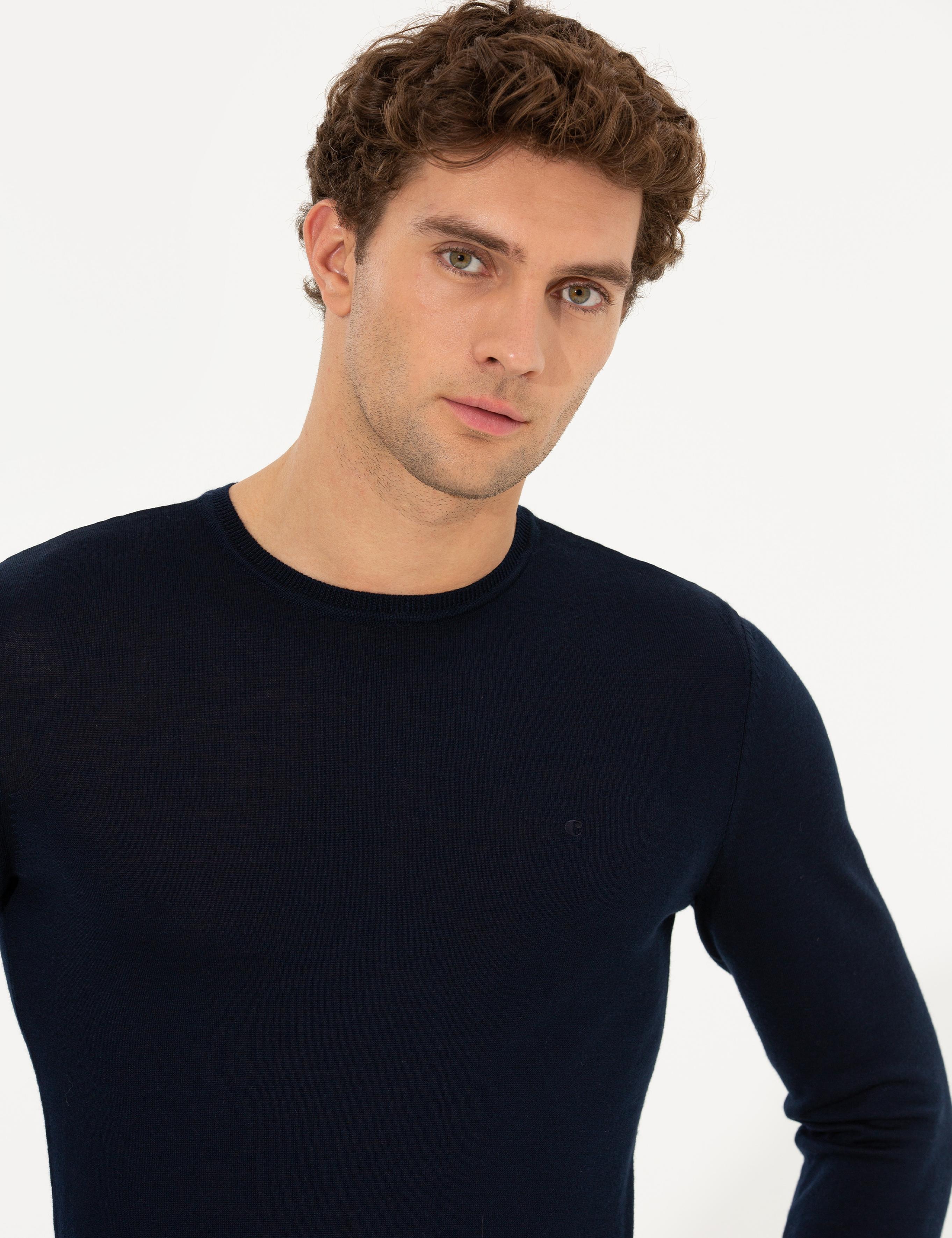 Lacivert Slim Fit Bisiklet Yaka Basic Triko Kazak - 50237038011